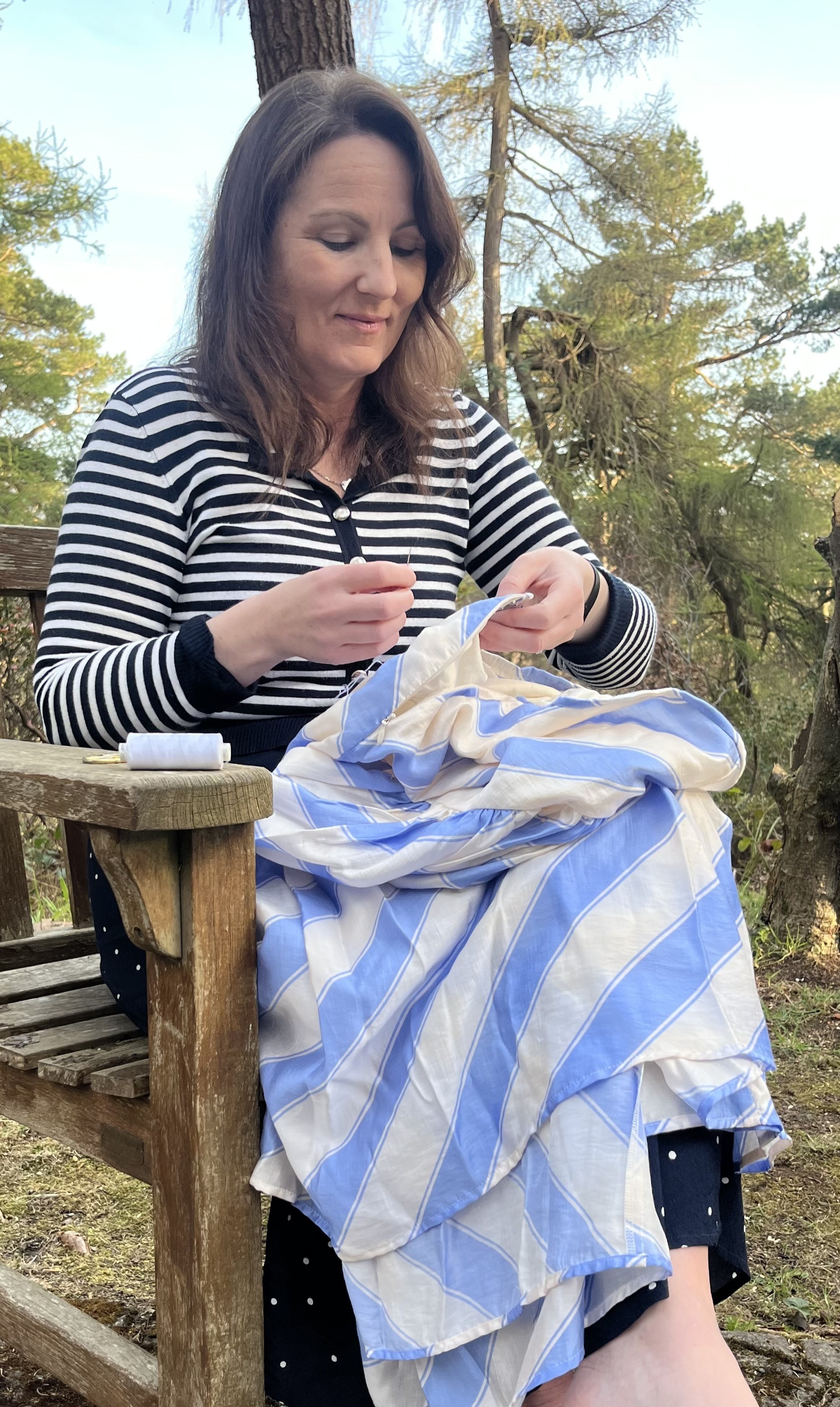 GG sewing in the garden